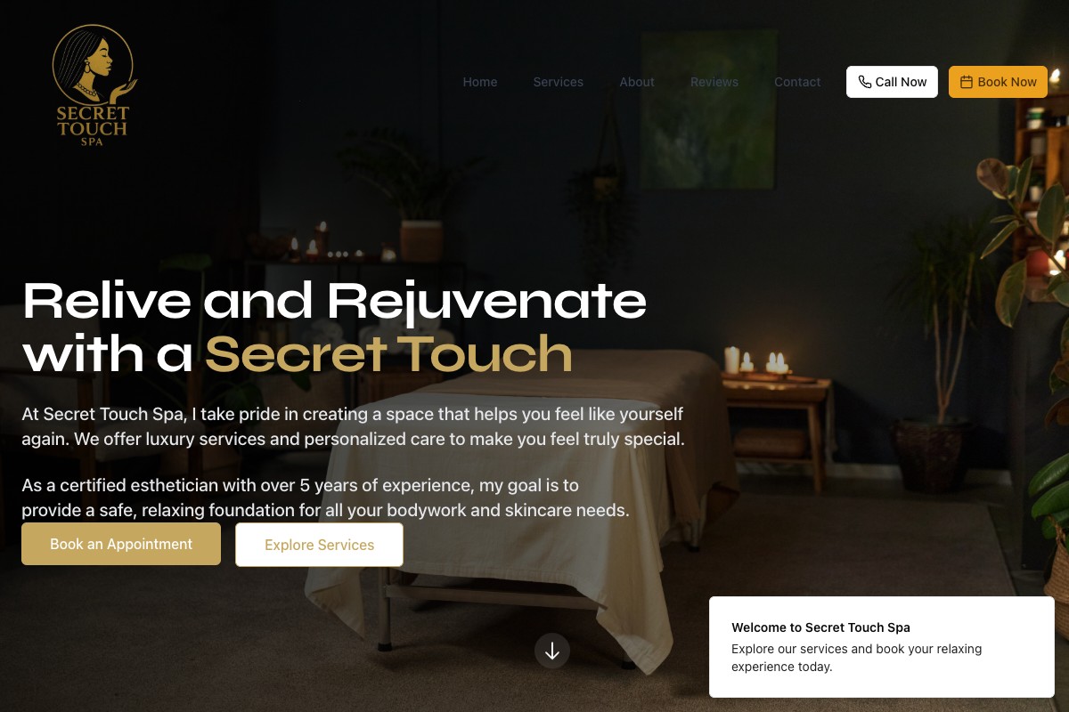 Secret Touch Spa website screenshot